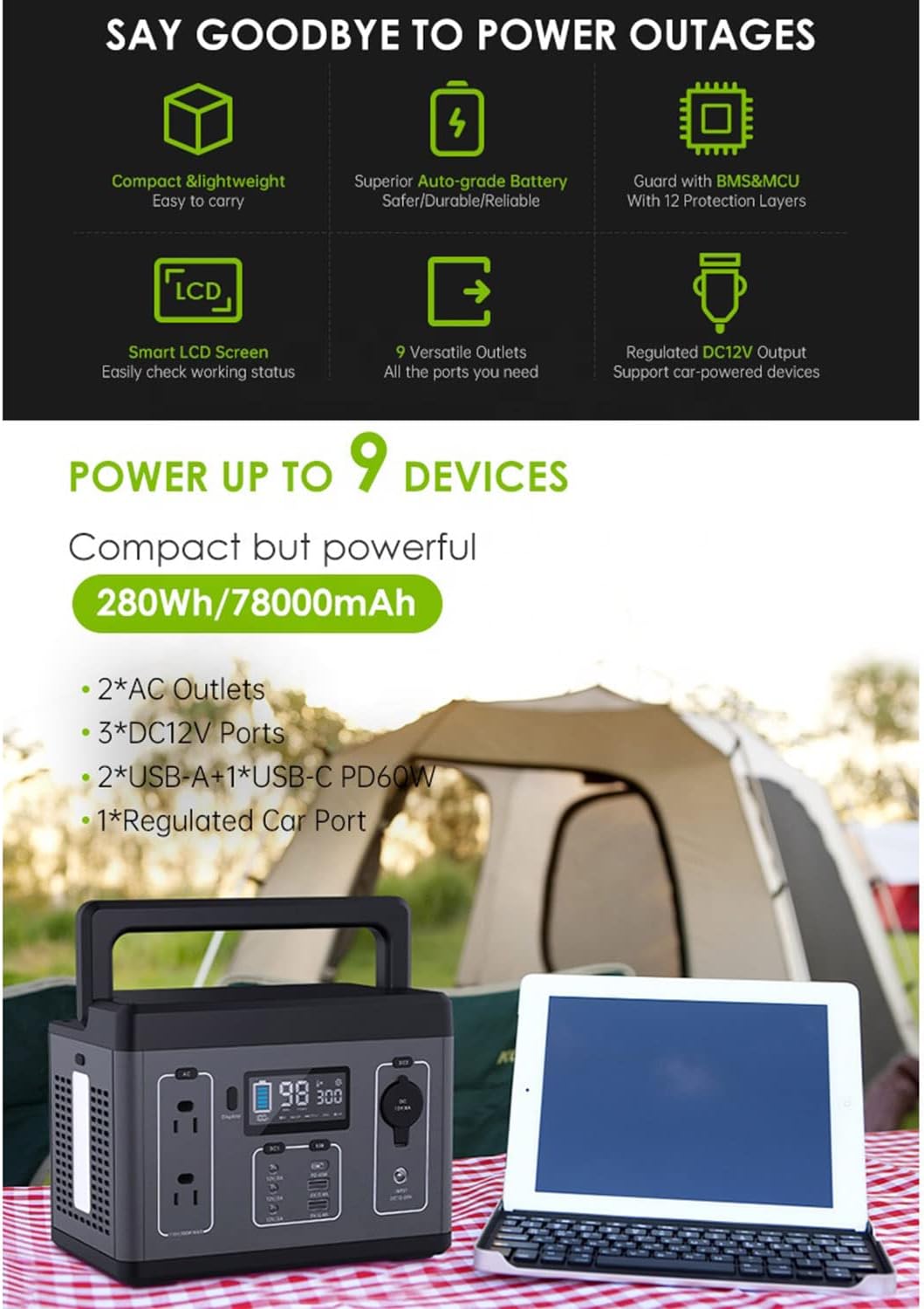 Portable 500W Power Station 56 - Ac Outdoor Power 评论和价格